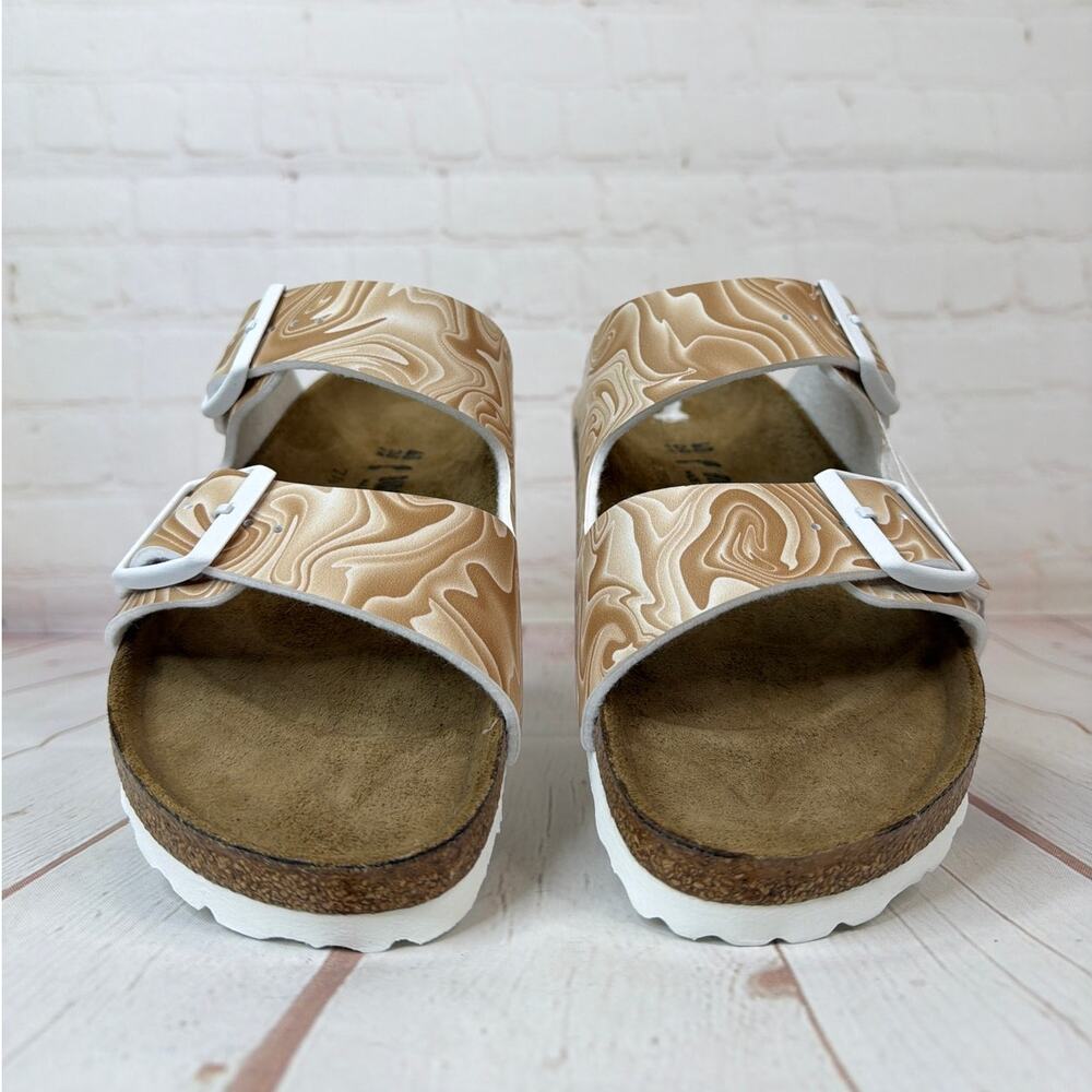 Birkenstock Arizona Birko Flor Marbletwirl Beige Tan Sandals M Size 7/W Size 9 - Picture 5 of 10